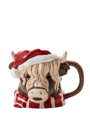 Highland cow shaped Christmas mug, UK version