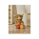 ASDA George Home Natural Brown Autumn Pumpkin Highland Cow Resin Figurine 10 x 9 x 12cm- Buy online at McGrocer