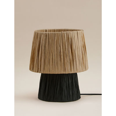 George Home table lamp with raffia base and black shade 23cm, imported from the UK