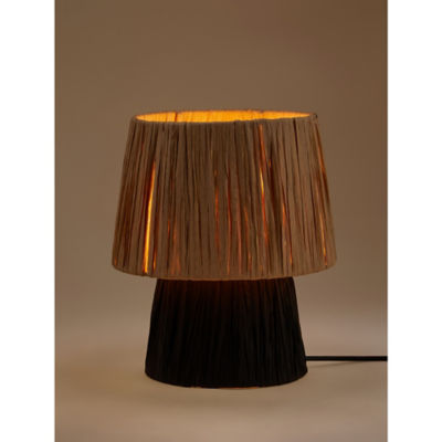 George Home table lamp with raffia base and black shade 23cm, imported from the UK