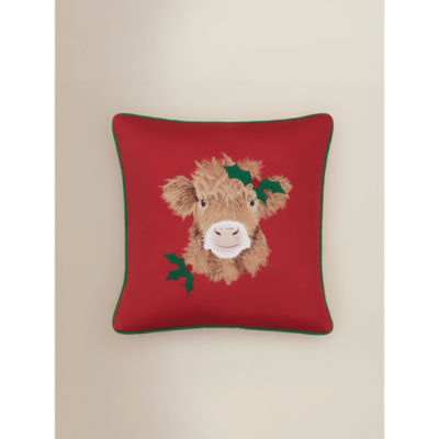 Red Highland cow cushion 45cm polyester festive decor, UK version