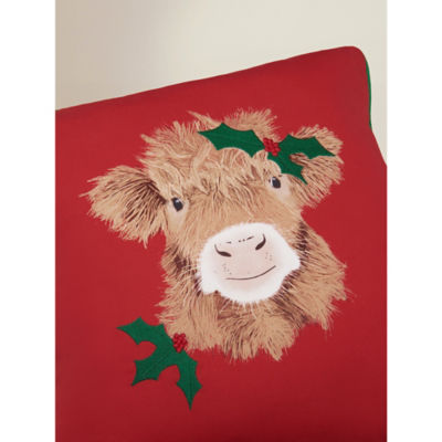 Red Highland cow cushion 45cm polyester festive decor, UK version
