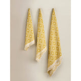 Yellow geometric hand towel from a British brand