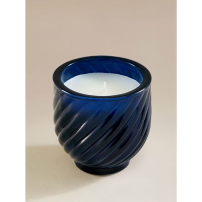 Warm Amber Cedar candle Navy twisted glass 9cm - British product