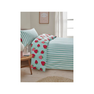 Blue Strawberry reversible duvet single size - British product