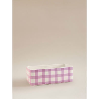Purple Gingham Ceramic Trough Planter, imported from the UK