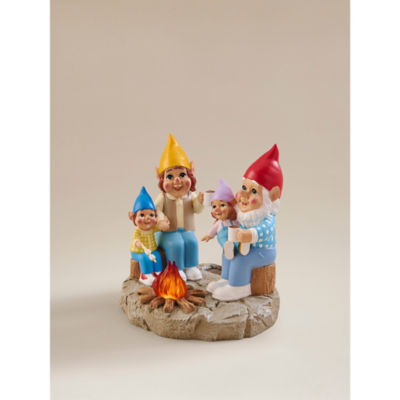 Gnome family light-up campfire garden ornament, UK version