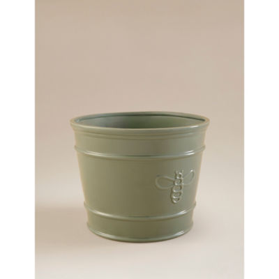 Large green ceramic bee planter with drainage hole - British product