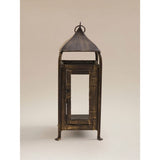 Brown rustic candle lantern with steel frame, UK version