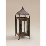 Brown rustic candle lantern with steel frame, UK version