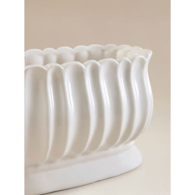 Cream ceramic urn planter with drainage hole, 23cm wide - British product