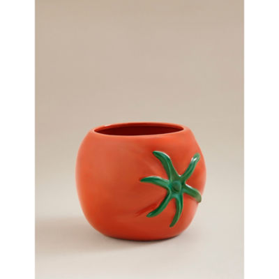 Red tomato ceramic planter with hand painted design, UK version
