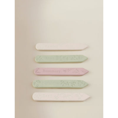 Ceramic plant labels set of 5 multicoloured herb designs, UK version