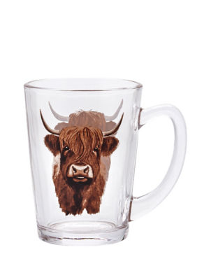 Highland Cow novelty glass tea mug 11cm, UK version