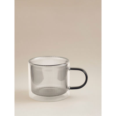 ASDA Grey Ribbed Smoked Double Wall Glass Mug- Buy online at McGrocer