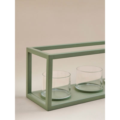 Green tealight candle holder with three glass shades (British brand)