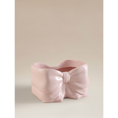 Pink bow planter hand painted frost proof, imported from the UK