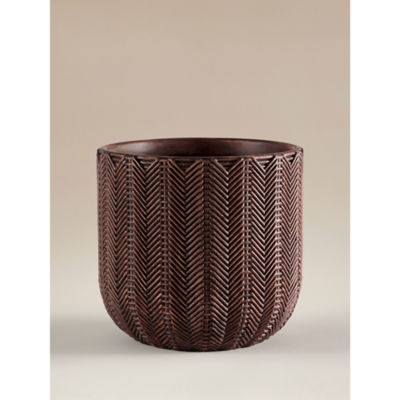 Brown herringbone ribbed planter 24cm (British brand)