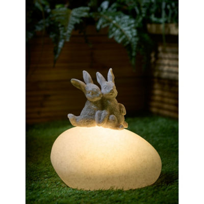 solar light grey rabbits on a rock (British brand)