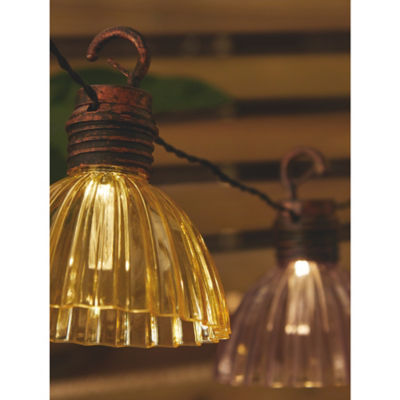 Ribbed lampshade solar string lights with warm white LEDs (British brand)