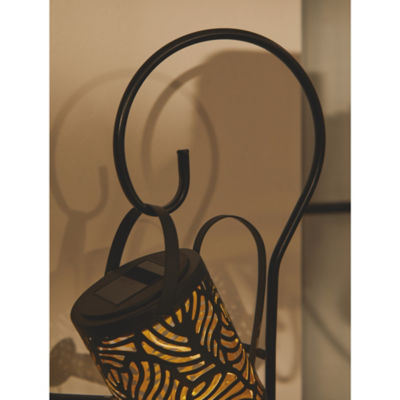 Black watering can solar stake light with warm white LEDs, imported from the UK