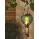 Blue hot air balloon solar light with flame effect LEDs, UK version