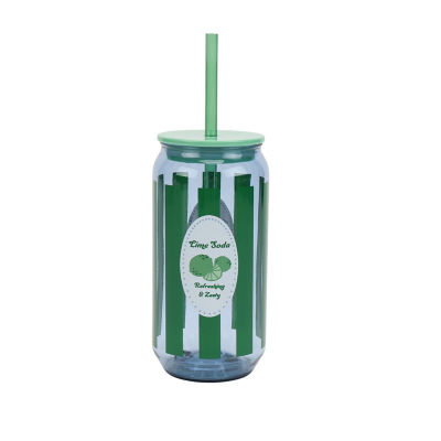 Outdoor Picnic Plastic Novelty Vintage Lime Soda Can Tumblers With Straw
