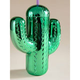 Green cactus plastic tumbler with straw - British product