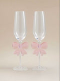 Pink bow champagne glasses set of two (British brand)
