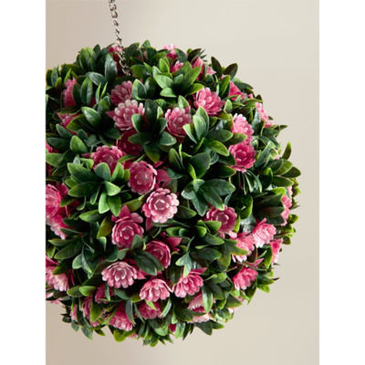 Artificial pink rose topiary ball decoration, UK version