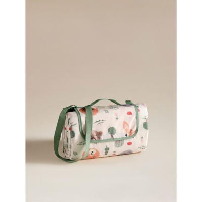 Woodland picnic rug with bright prints, 130x150cm (British brand)