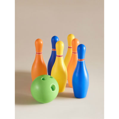 Hapello rounded bowling set with colourful pins and ball - British product