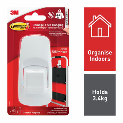 Command Jumbo Utility Hook with adhesive strips - British product