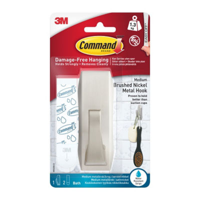 Command medium satin nickel bath hook, imported from the UK