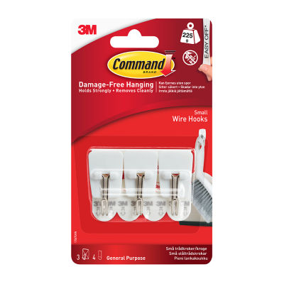 Command clear wire hooks with clear strips small 3 hooks + 4 strips - British product