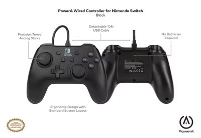 PowerA wired Nintendo Switch controller black, imported from the UK