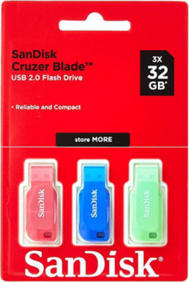 SanDisk Cruzer Blade USB Flash Drive 32GB 3pk (British brand)