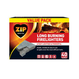 Zip long burning firelighters 40 cubes - British product