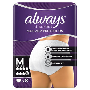 Always Discreet incontinence pants Maximum Protection 8 Drops size M, UK version