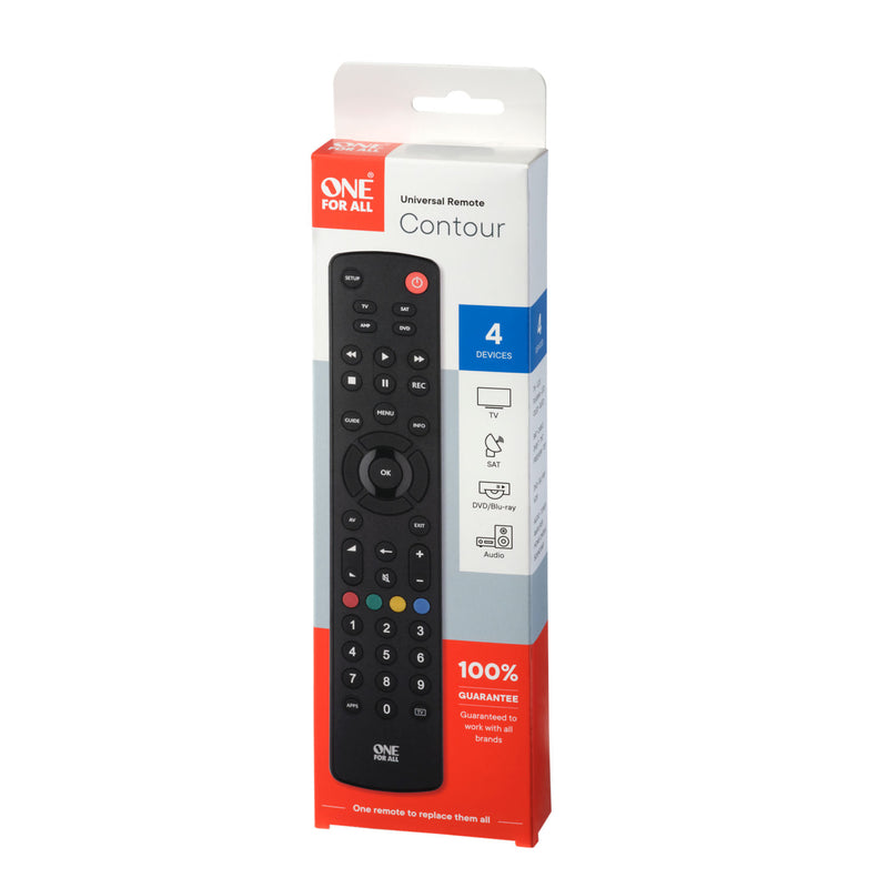 One For All Contour Universal 4in1 TV Remote Control, imported from the UK