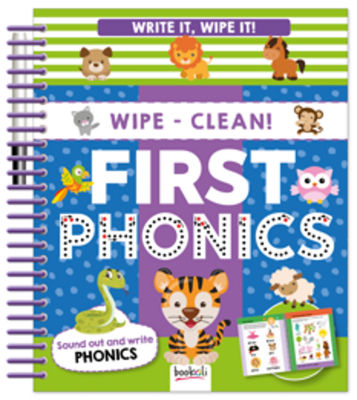 Bookoli Write It Wipe It Spiral First Phonics Book, imported from the UK
