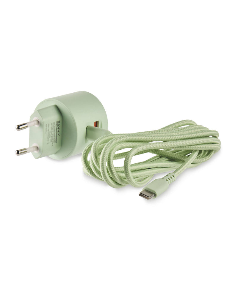 20W Dual USB Charger with 2 Metre USB-C Cable (Orange/Green/Black)