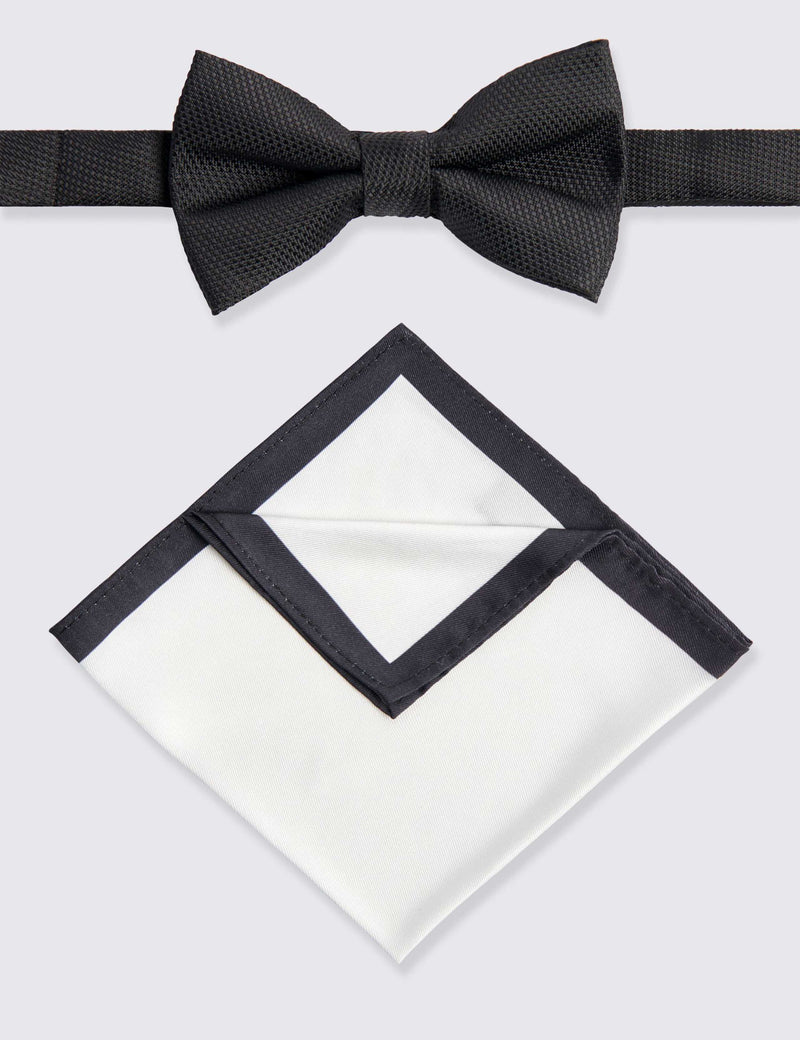 Moss textured bow tie and handkerchief set, UK version