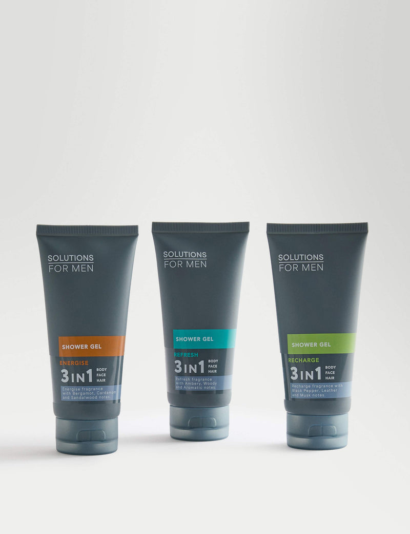 M&S Solutions Shower Gel Trio - Refresh, Recharge, Energise 3 x 100ml (British brand)