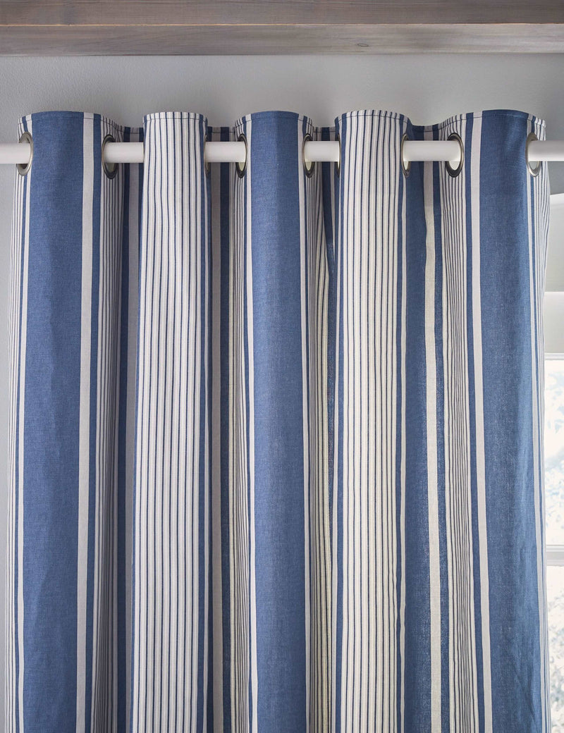 Laura Ashley Tiverton pure cotton striped eyelet curtains, UK version