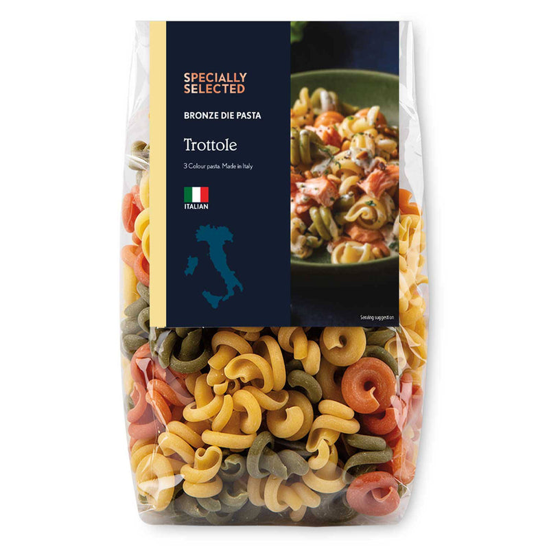 Trottole three colour pasta, gourmet Italian variety, imported from the UK