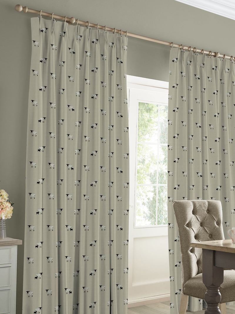 Sophie Allport made to measure natural sheep curtains, imported from the UK