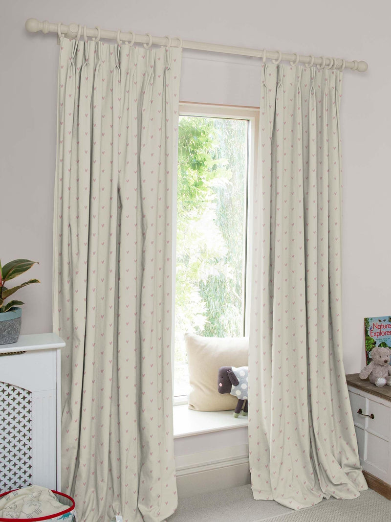 Sophie Allport Hearts curtains in pale pink on grey, imported from the UK