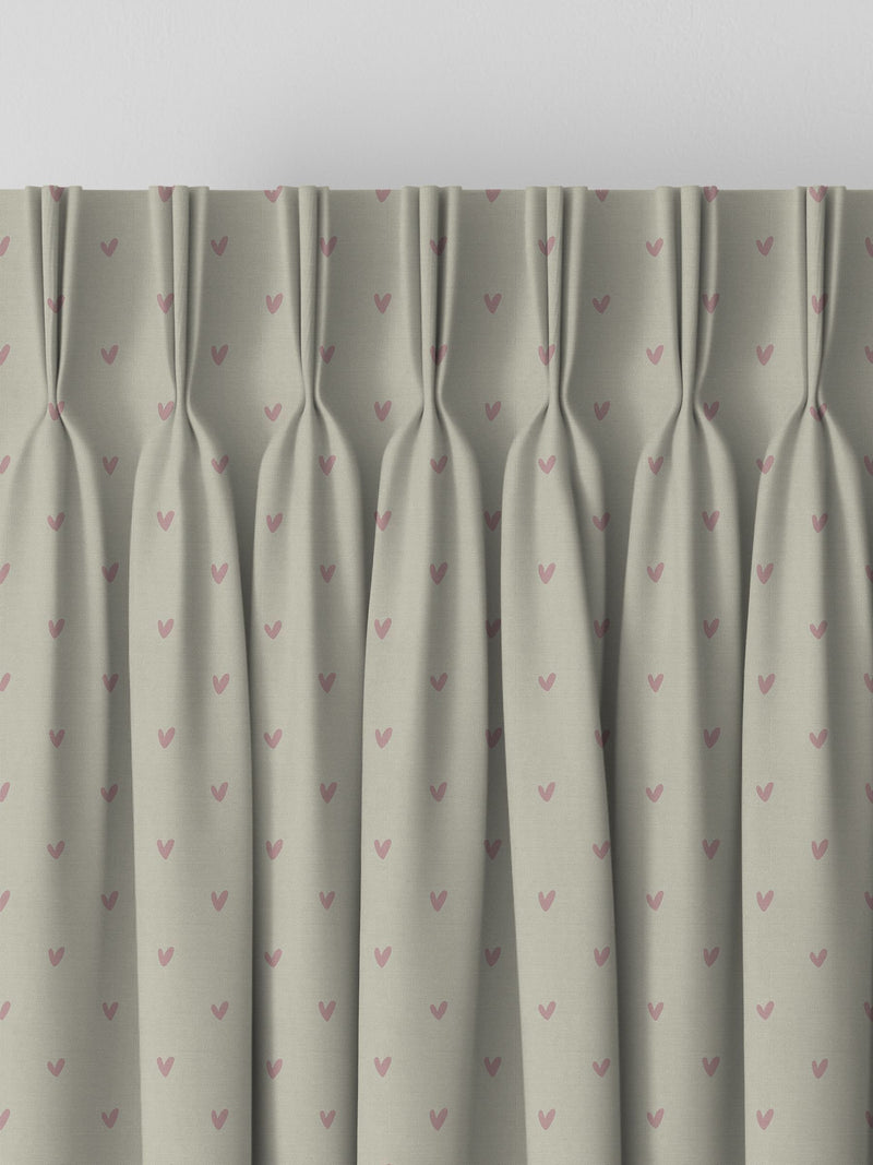 Sophie Allport Hearts curtains in pale pink on grey, imported from the UK