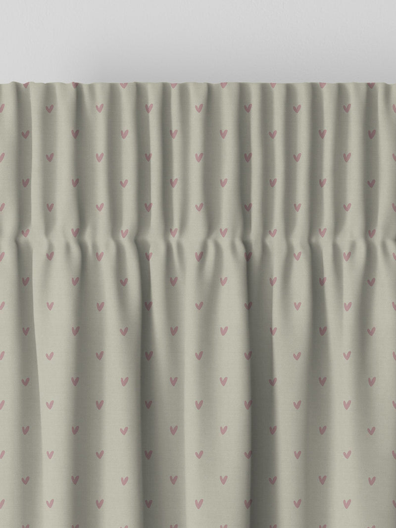 Sophie Allport Hearts curtains in pale pink on grey, imported from the UK